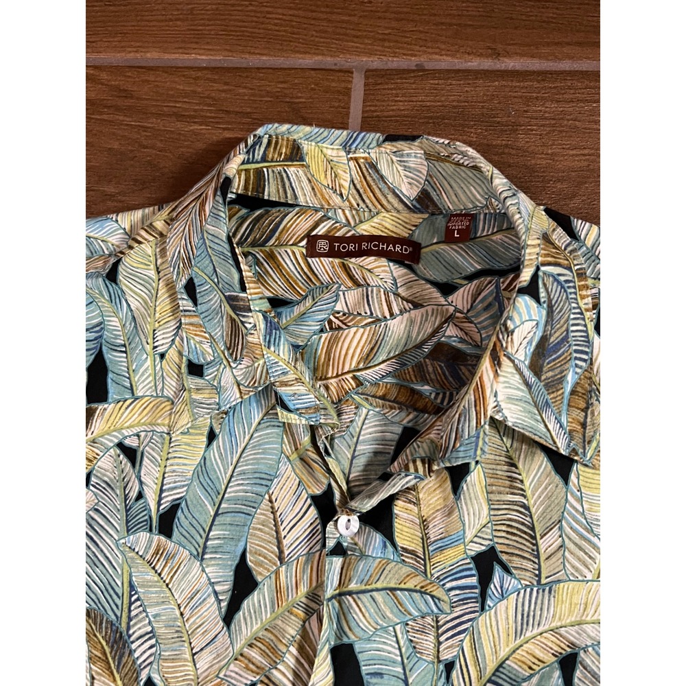 Tori Richard Mens L Aloha Shirt Cotton Lawn Tropical Banana Leaf Made in Hawaii